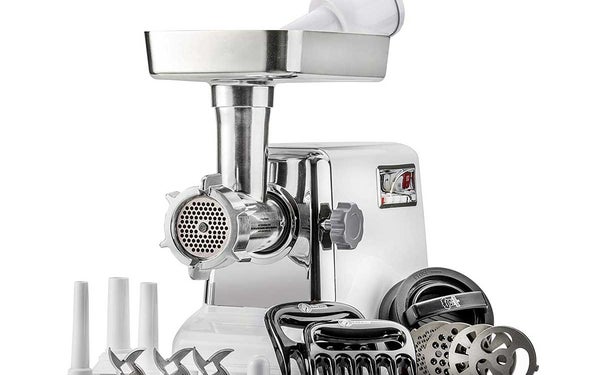 The Powerful STX Turboforce Classic 3000 Series Electric Meat Grinder & Sausage Stuffer: 4 Grinding Plates, 3 - S/S Blades, Sausage Tubes & Kubbe Maker. 2 Free Meat Claws & 3 in 1 Burger-Slider Maker!