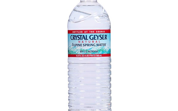 A bottle of crystal geyser water.