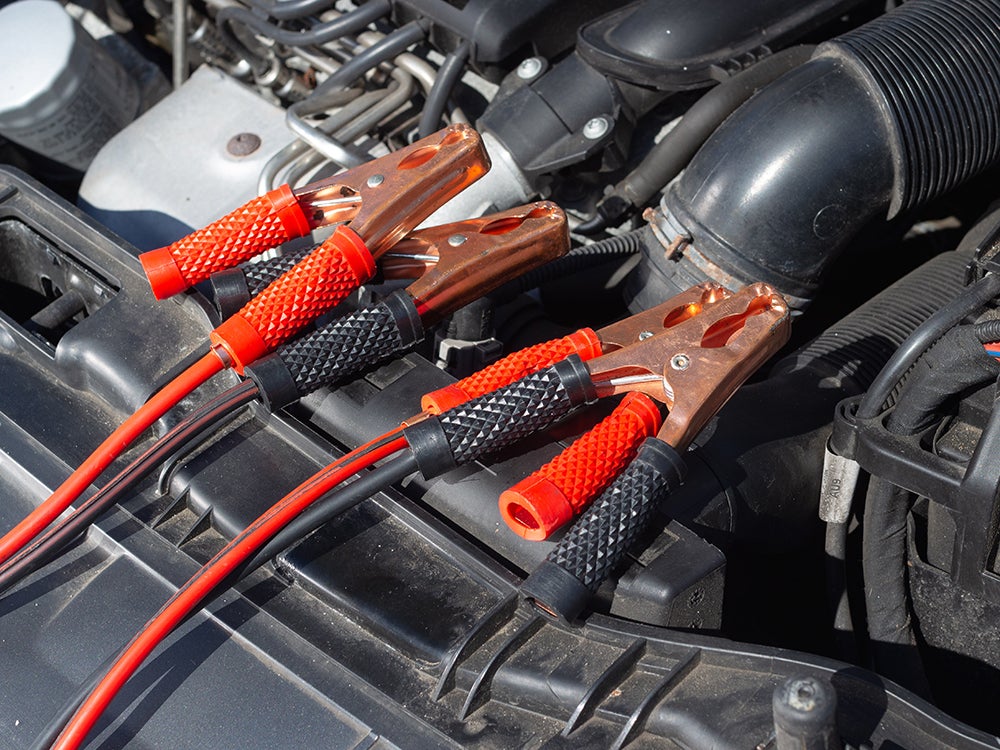 Jump Starter cables hooked up to vehicle