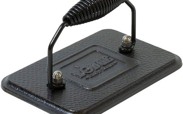 Lodge Pre-Seasoned Cast Iron Grill Press With Cool-grip Spiral Handle, 4.5 inch X 6.75 inch, Black