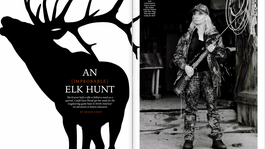 A clipping from field and stream magazine showing a female hunter next to the silhouette of an elk.