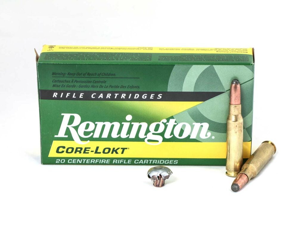 A green box of Remington Core Lokt ammunition.