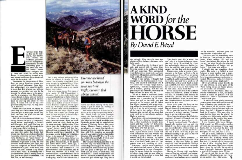 A clipping from a Field & Stream magazine for horses.