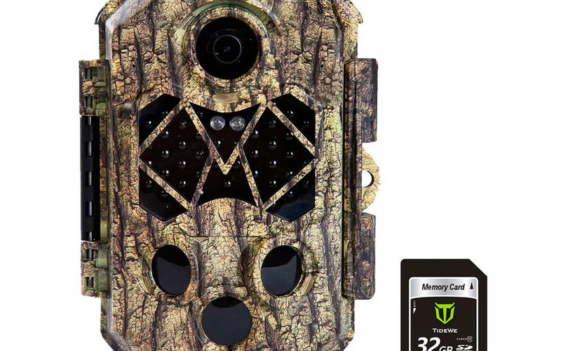 TideWe Trail Camera with 32GB SD Card, 32MP 4K Hunting Camera with 0.2s Trigger 3 PIR, 120° Range Night Vision 45 LEDs Waterproof Scouting Camera for Wildlife Monitoring, Home Security (Tree)
