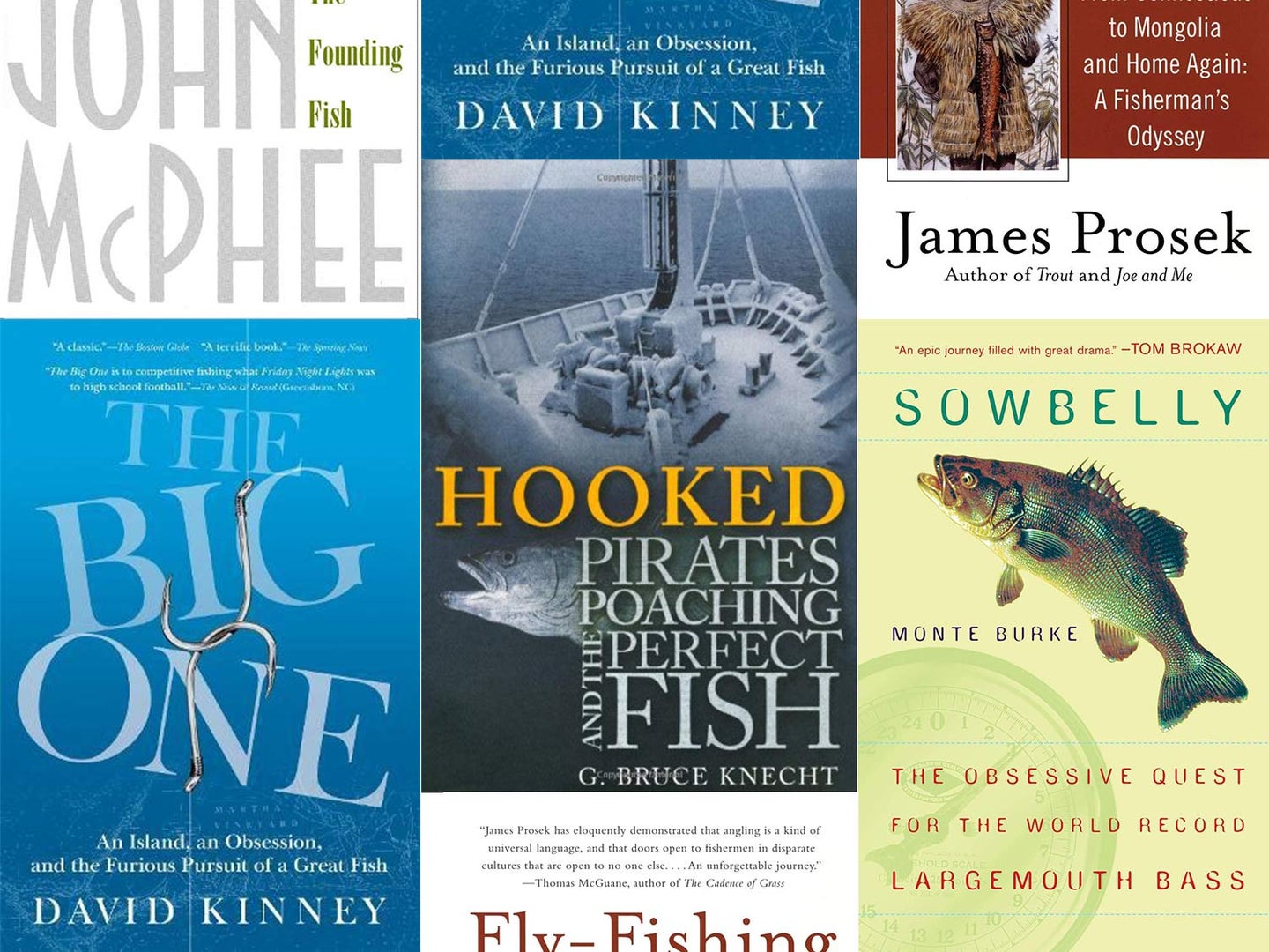 A collage of winter angling books.