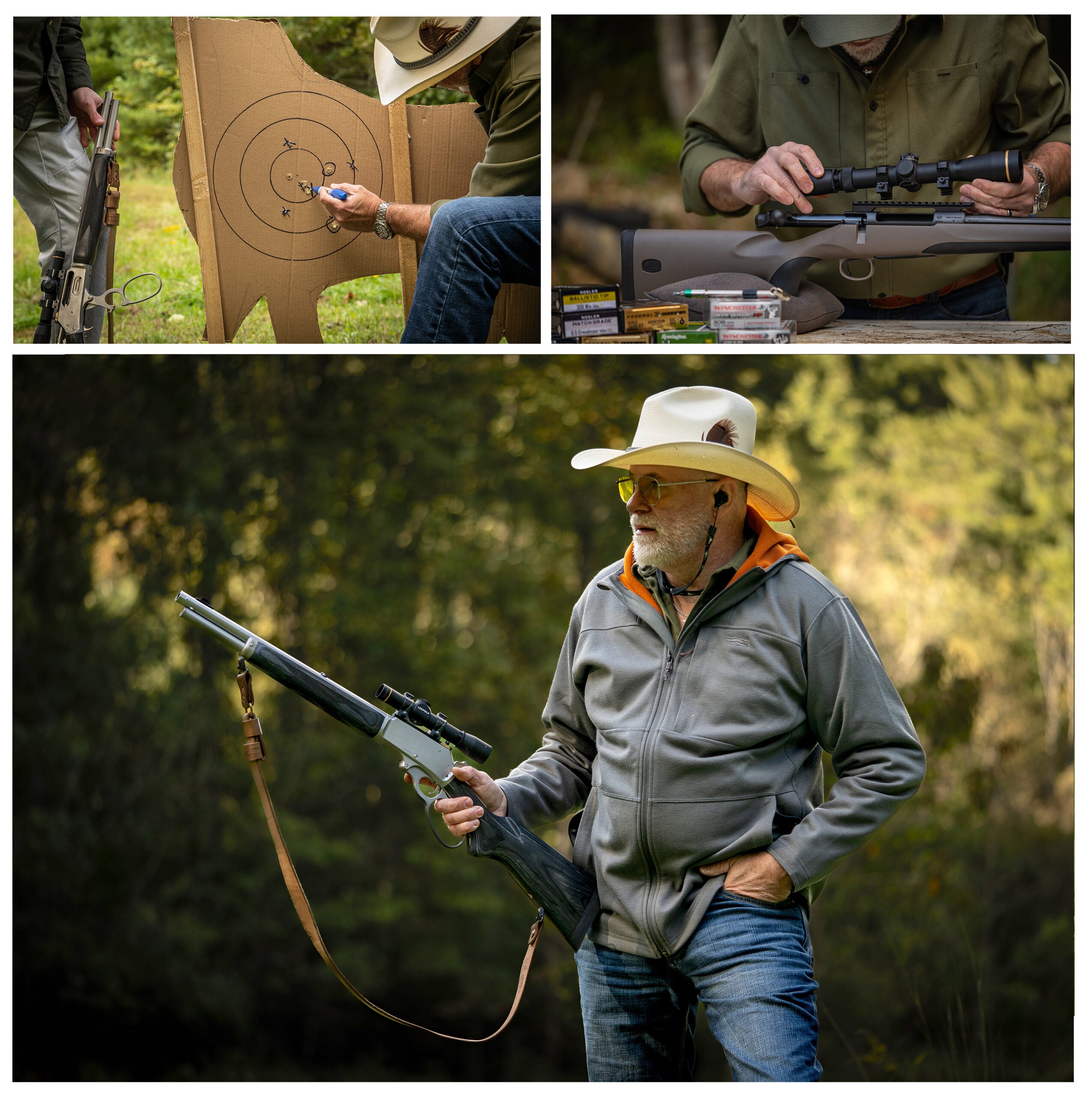 Collage of three photos from the 2022 Field & Stream Rifle Test.