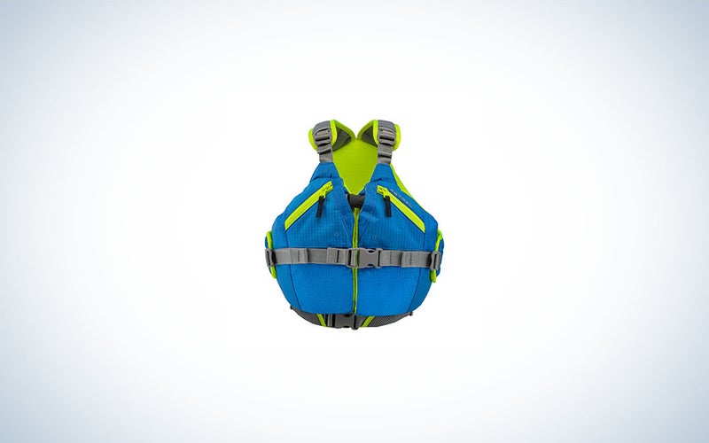 Blue and green kids' life jacket