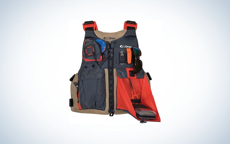 Orange and black life vest