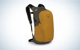 tan Osprey backpack for hiking