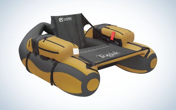 Black and brown inflatable boat for fishing