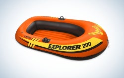 Black and orange Explorer 200 inflatable boat