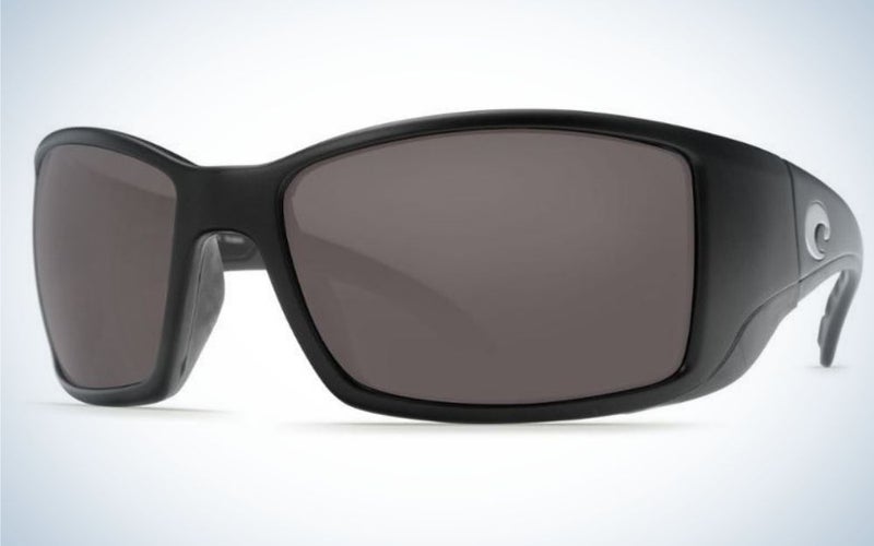 A pair of simple glasses with a black skeleton structure and also black lenses.