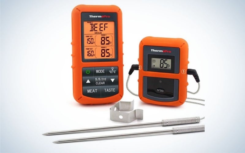 Digital cooking meat thermometer with dual probe for smoker grill