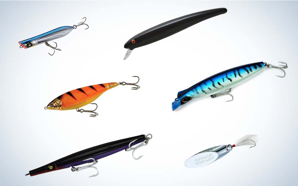 Collage of best striped bass lures