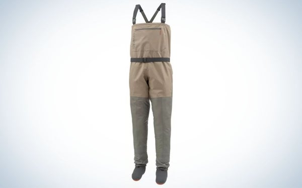 A pair of overalls which have two laces from above and legs with long sleeves below, as well as are grey and with a square pocket on the front.