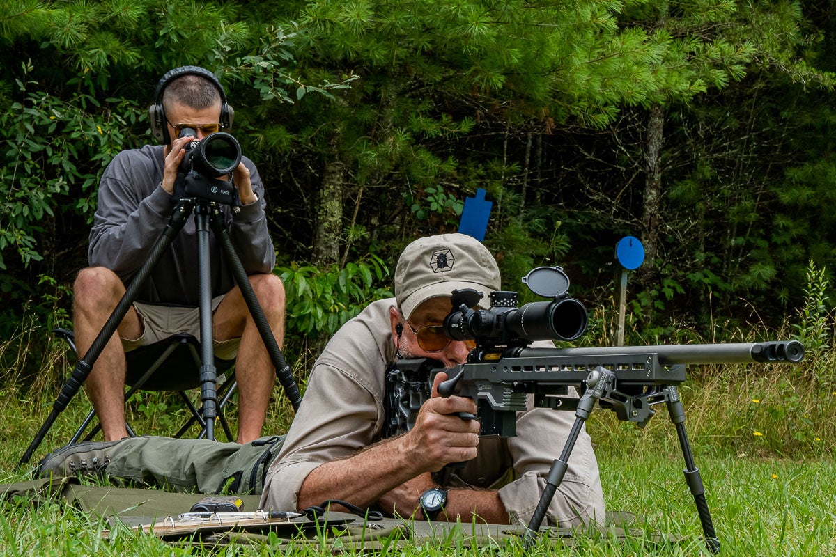 Long range shooter working with a spotter