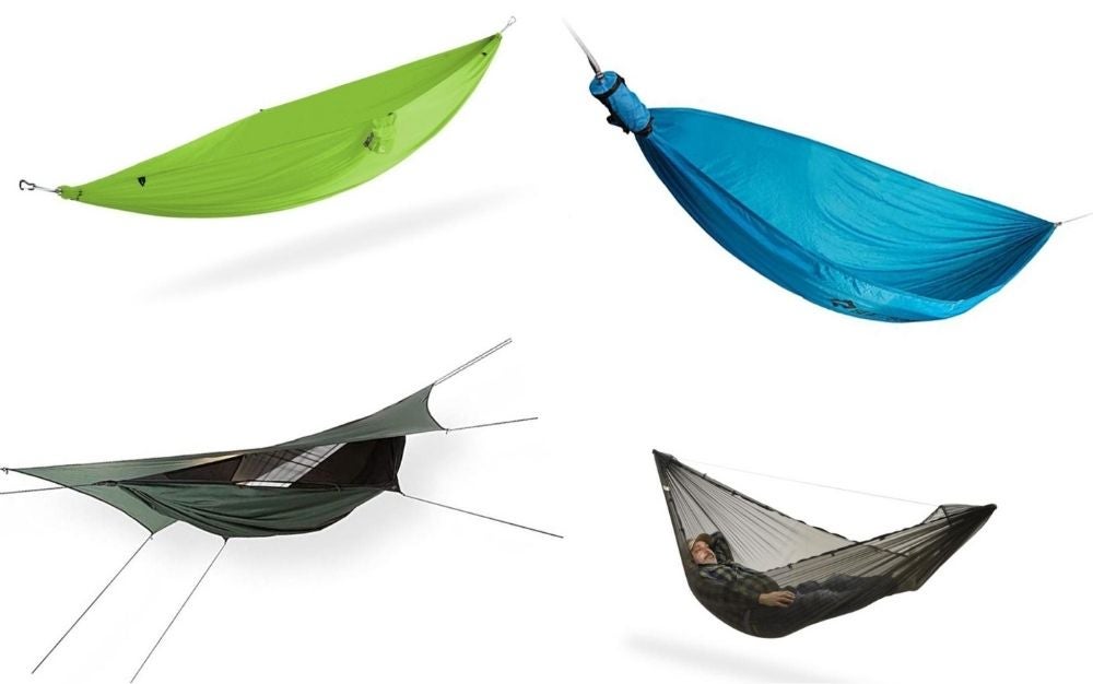 Four different camping hammocks