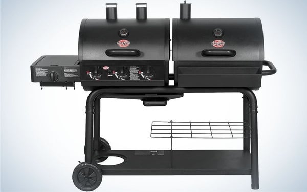 A black dual grill and both black together with two movable legs and two stable holders.