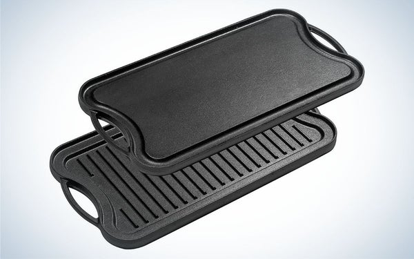 Bruntmor pre-seasoned cast iron reversible grill/griddle pan is the best camping griddle.