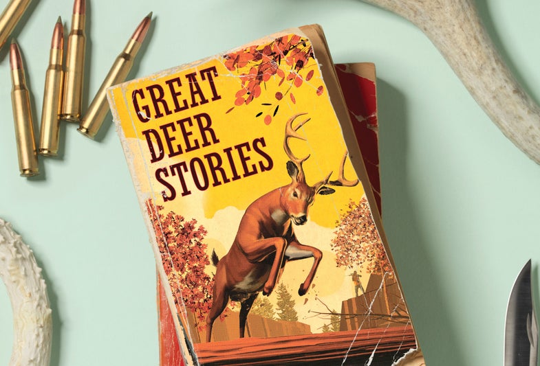 Deer story book on a table with ammo.