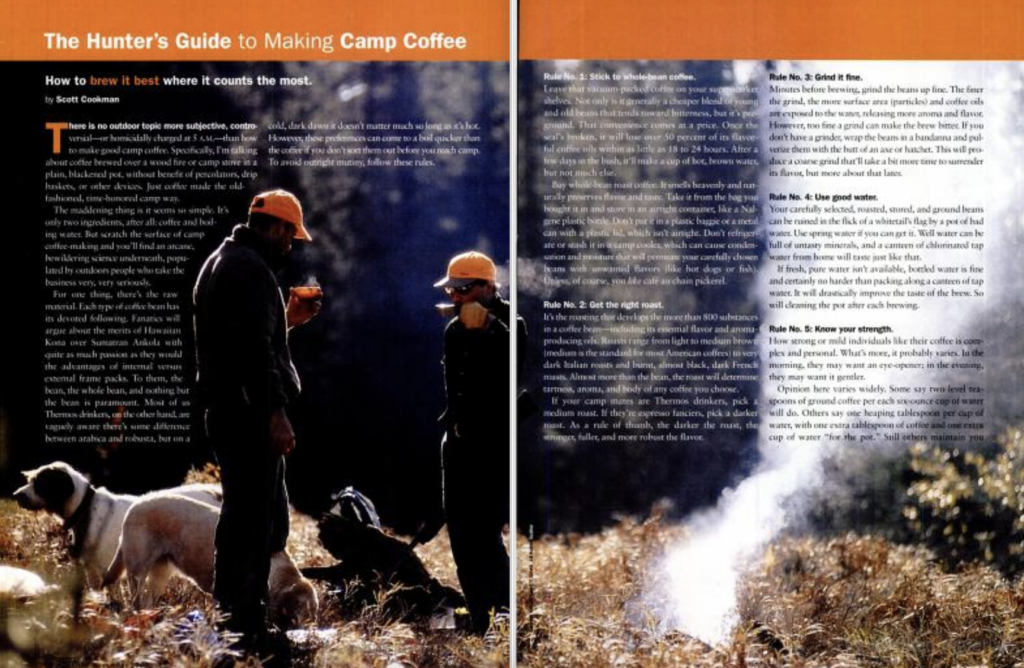 camp coffee story in field & Stream