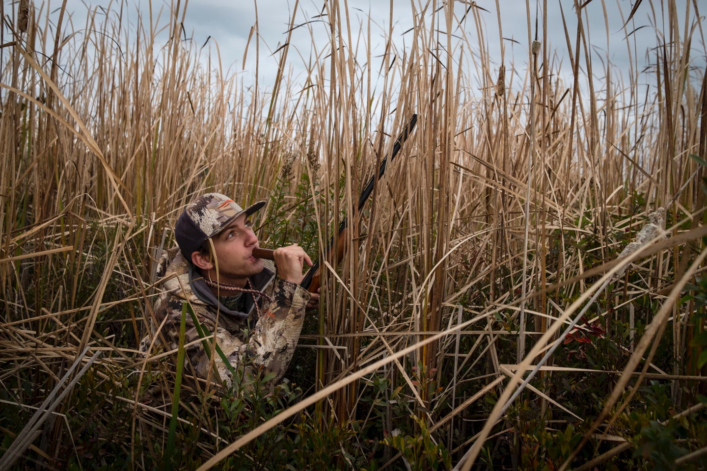 duck hunter in marsh