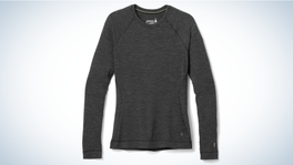 Smartwool Classic Thermal Merino Crew Base Layer Top on gray and white background