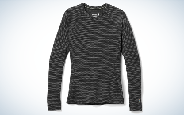 Smartwool Classic Thermal Merino Crew Base Layer Top on gray and white background