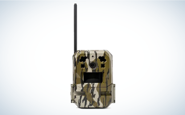 Moultrie Mobile Edge Pro Cellular Trail Camera on gray and white background