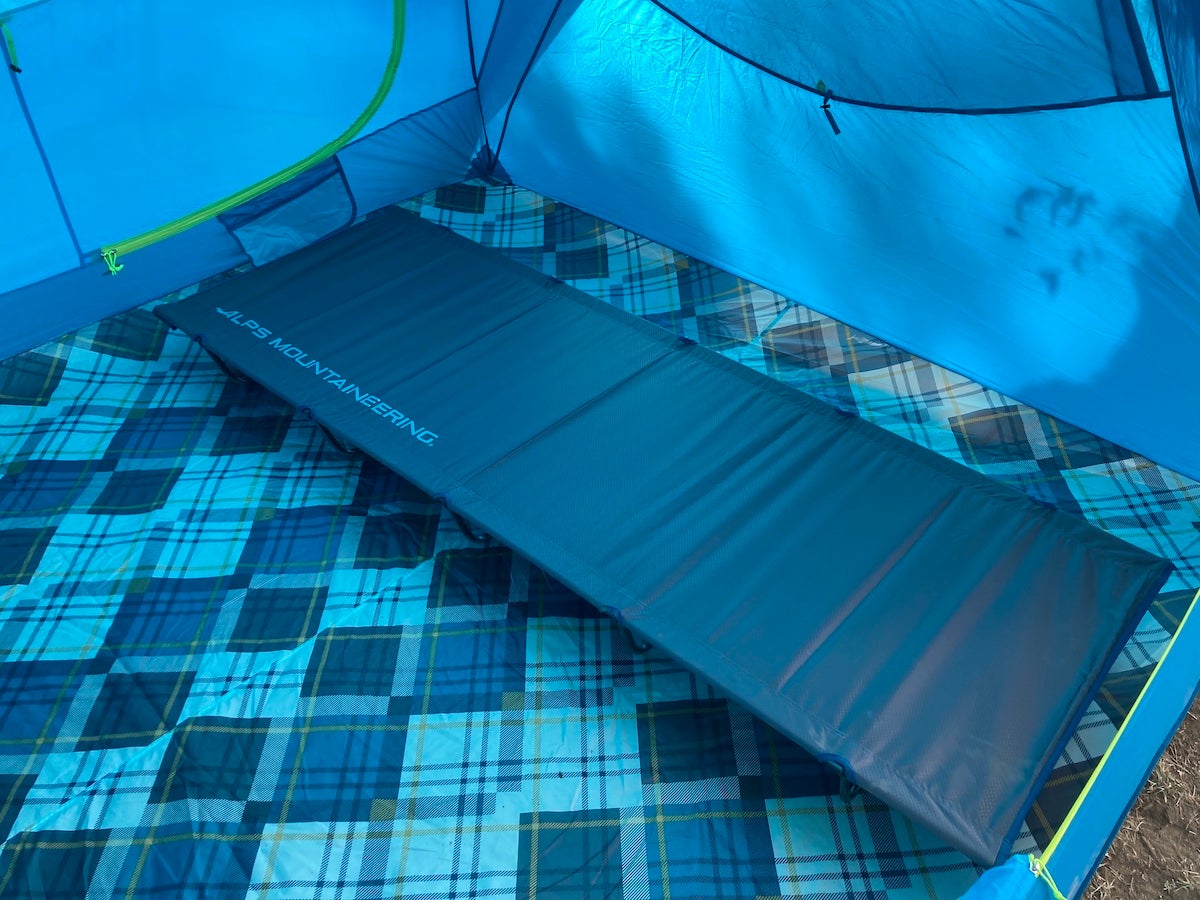 ALPS Ready Lite Cot set up in camping tent