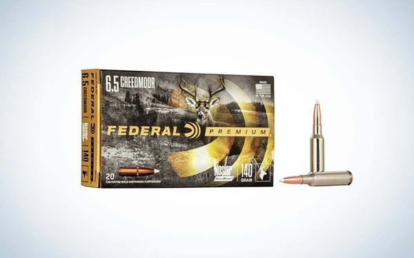 Box of Federal Premium 6.5 Creedmoor cartridges, featuring Nosler Accubond bullets