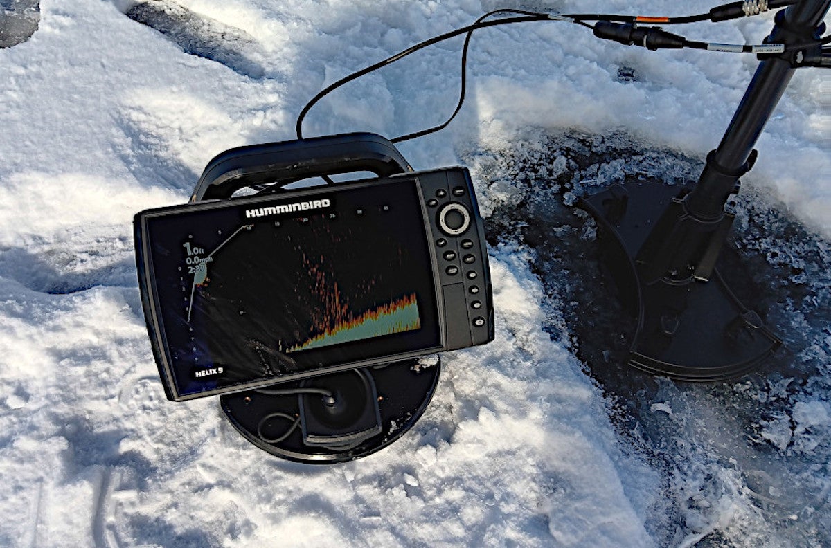 Humminbird Helix 9 Fish Finder used for ice fishing