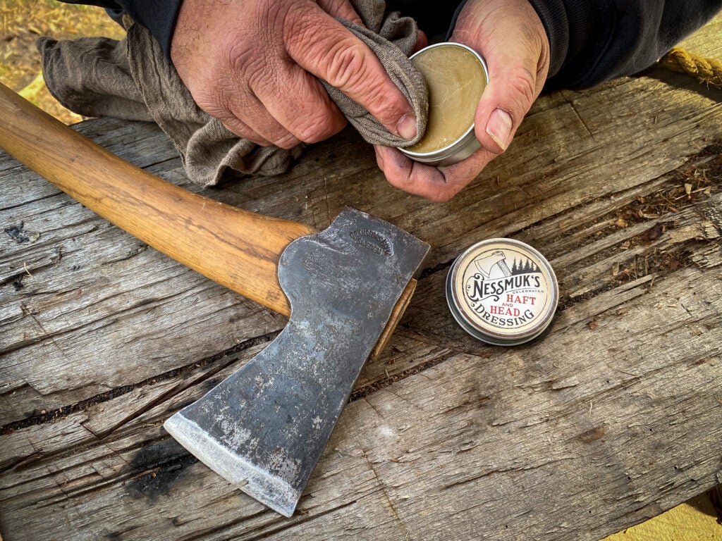 Preserving an axe with a linseed oil-beeswax mix