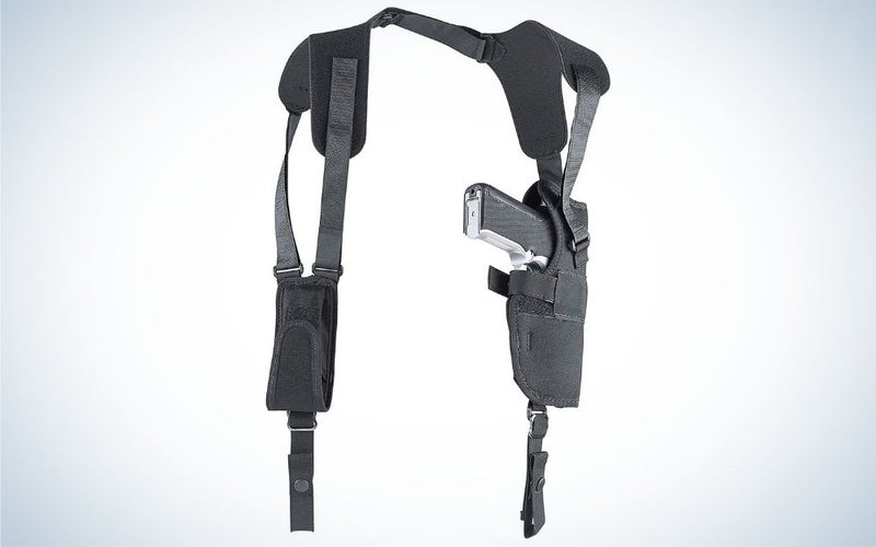 Uncle Mike’s Pro-Pak Vertical is the best holster for shoulder.