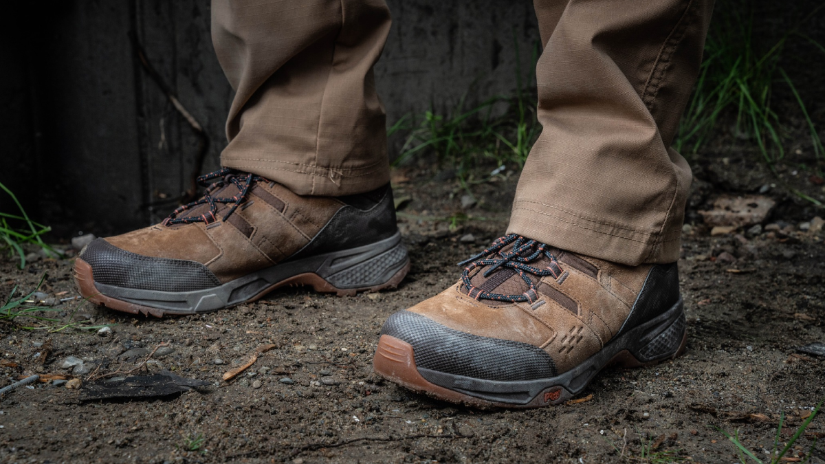 Man wearing Timberland Pro Work Boots for landscaping