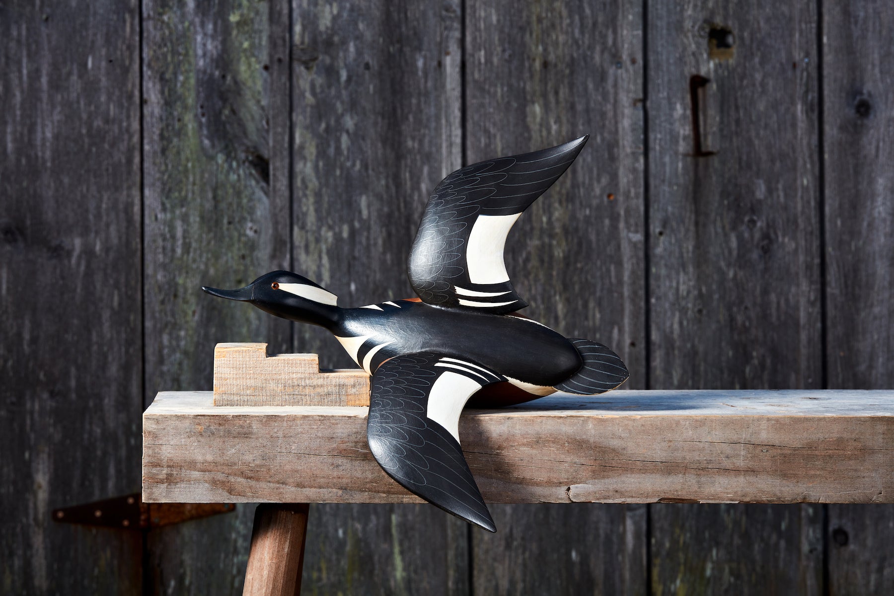 A flying duck decoy made by JP Hand.