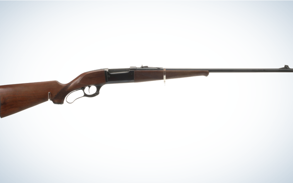 Savage Model 99 Lever Action Rifle on gray and white background