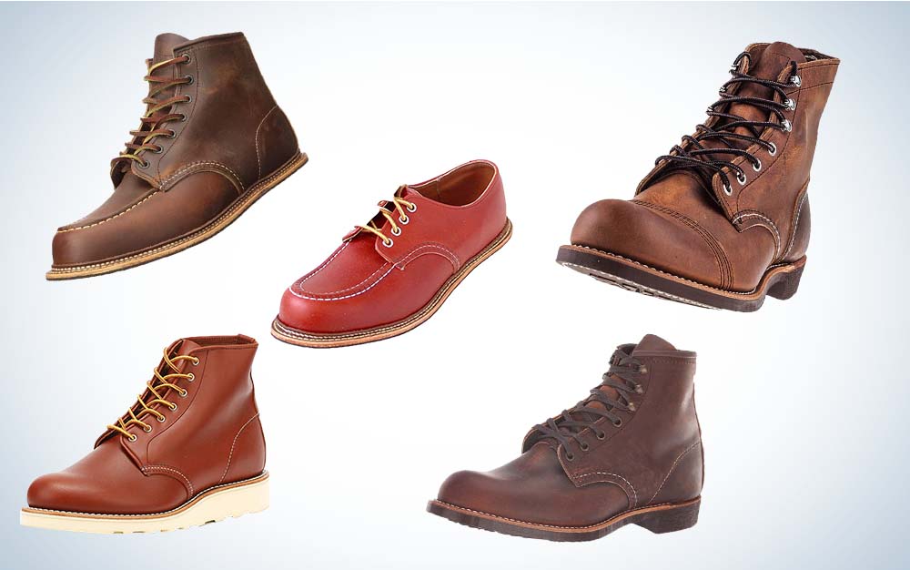 collage of red wing boots