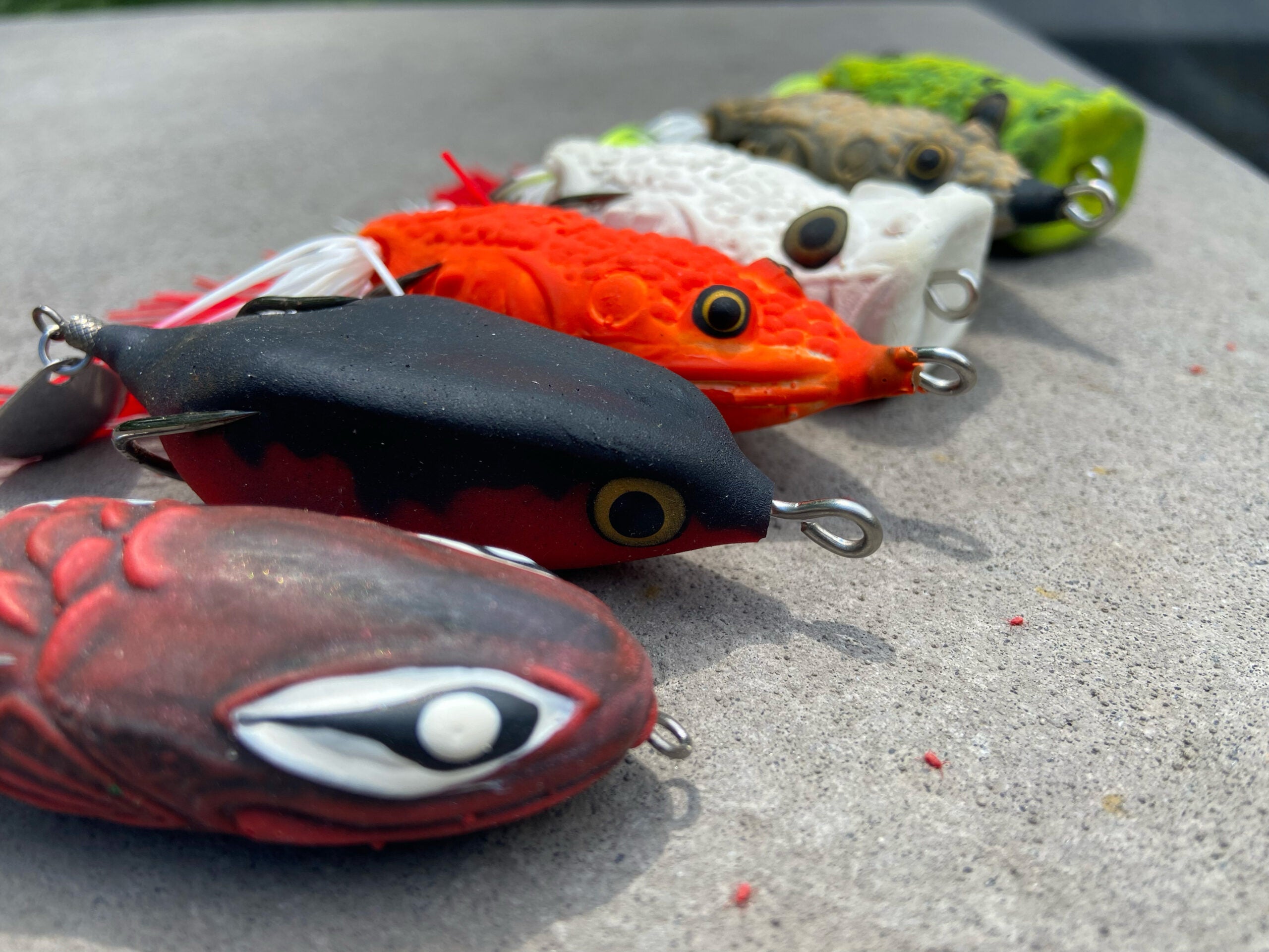 Frog lures for catching snake heads.