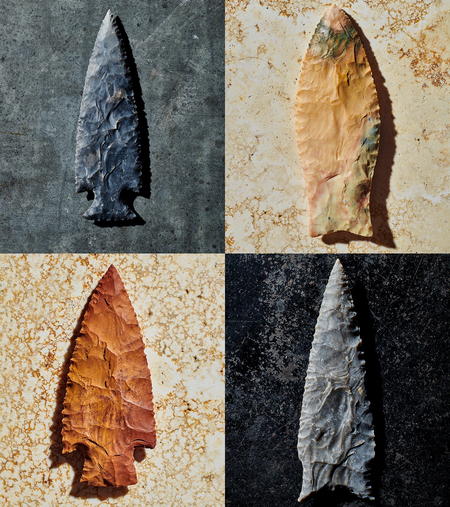 four handmade arrowheads