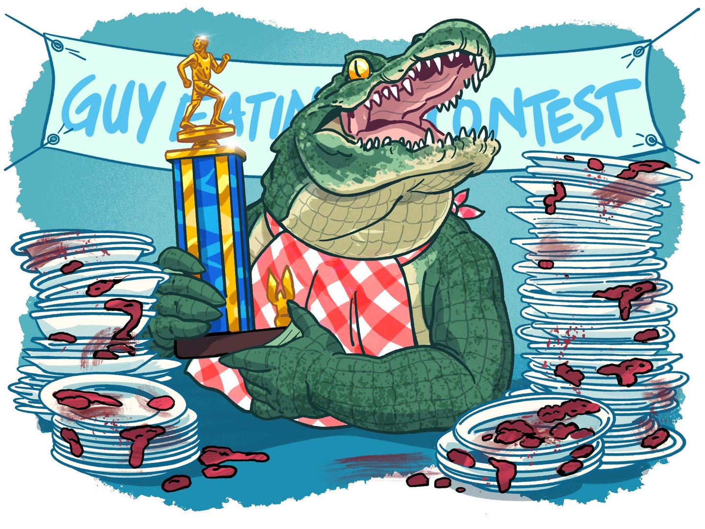 illustration alligator holding trophy