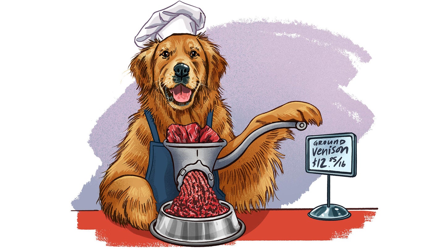 illustration of dog using meat grinder