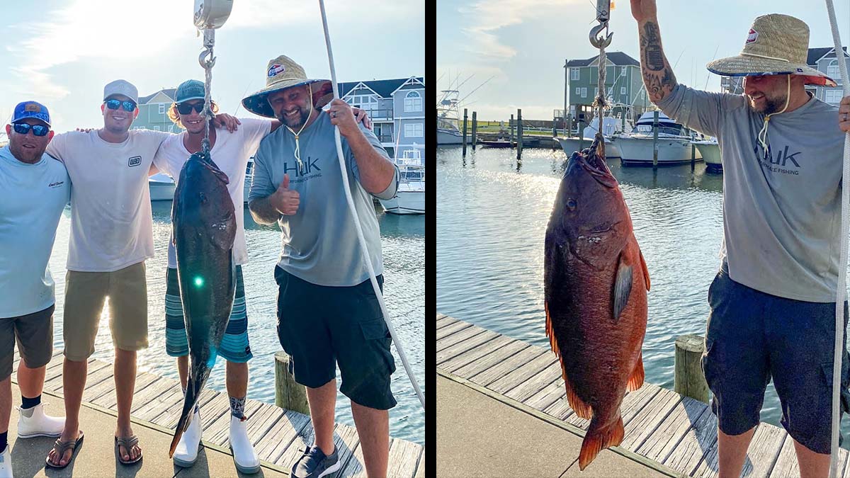 anglers pose with record cubera snapper