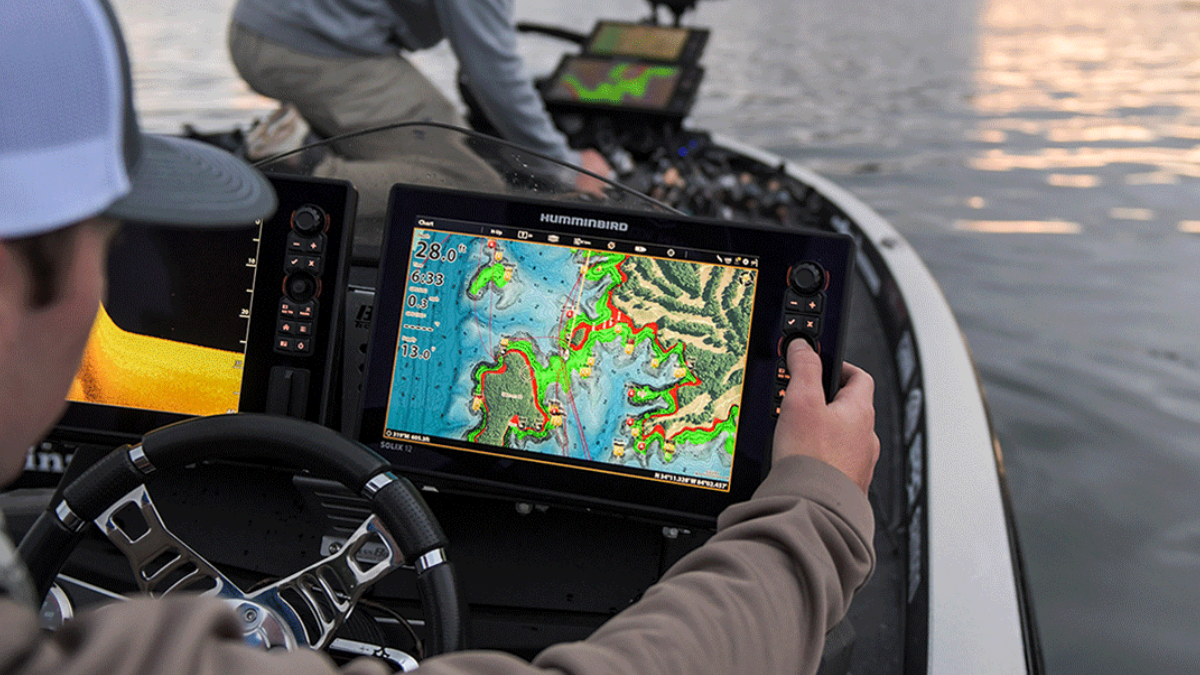 Humminbird fish finder on a boat on the lake