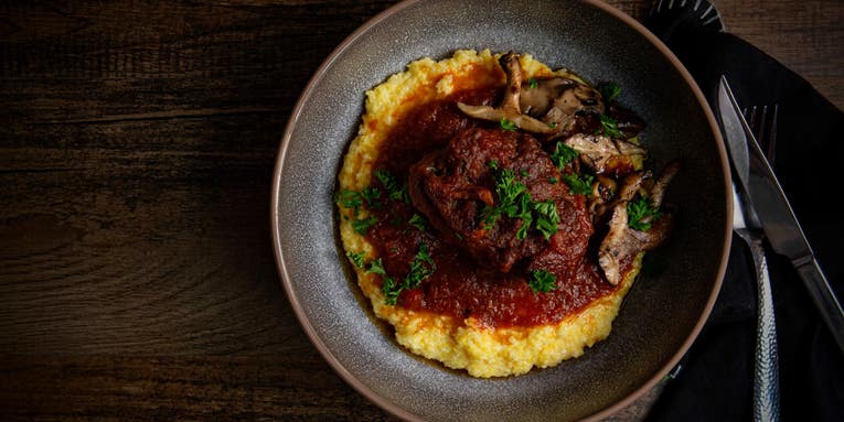 Venison Osso Buco With Cheesy Polenta and Mushrooms