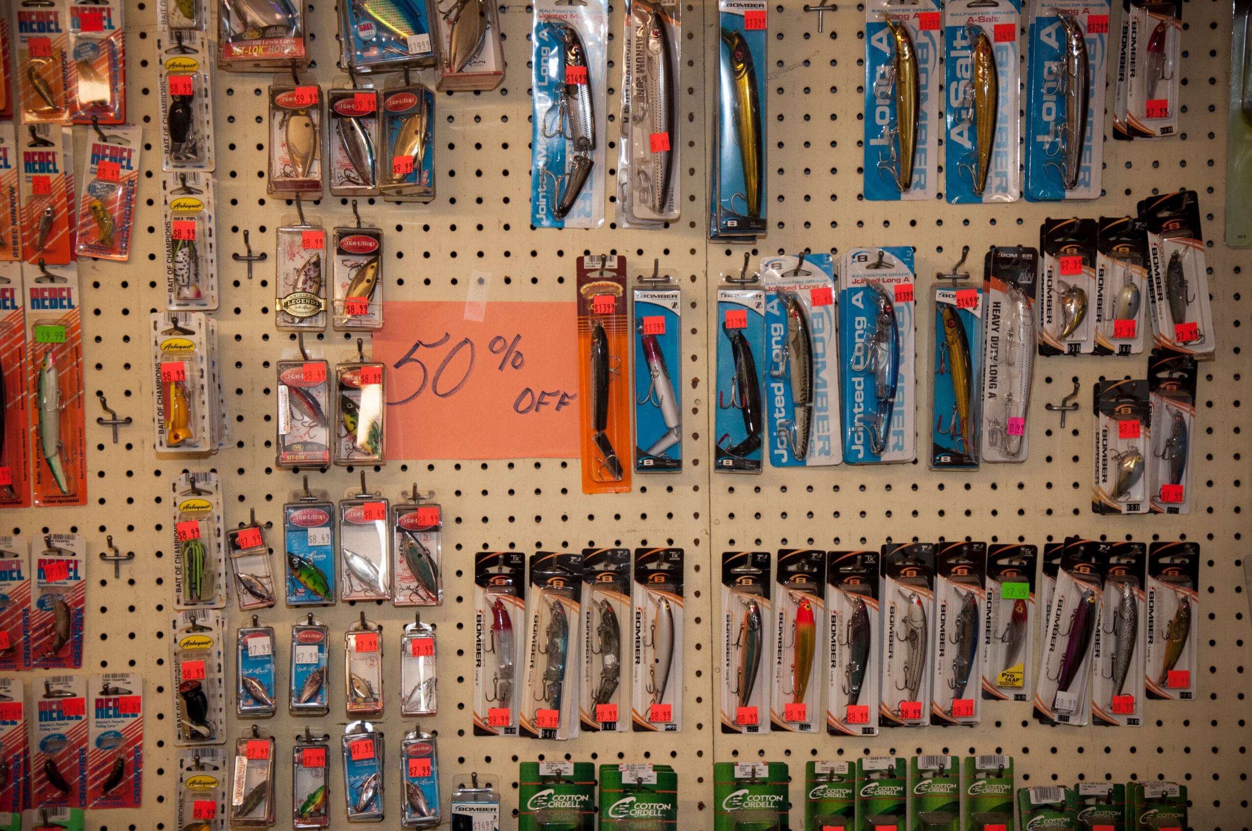 lures for sale at a tackle shop