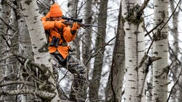 deer hunter in treestand