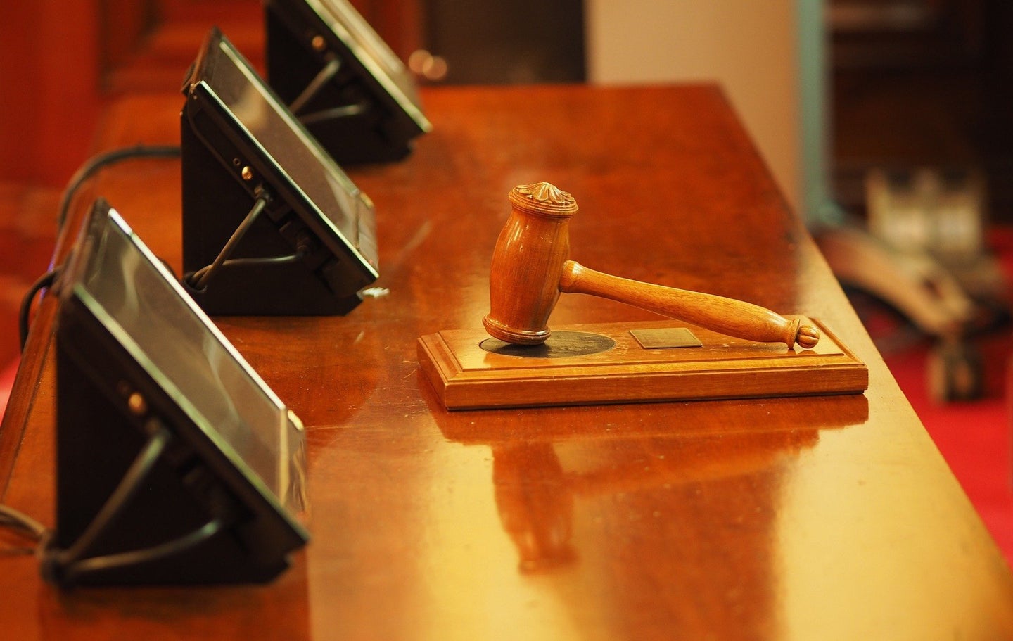Gavel sitting on a table.