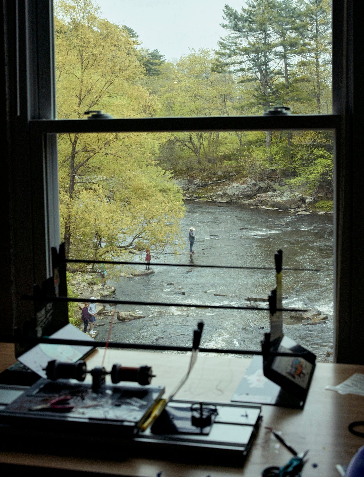view of the river from the fly rod construction station