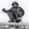 Angler wearing Aftco Hydonaut Insulated Bibs while ice fishing